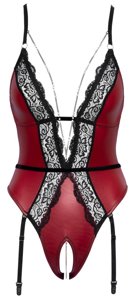 Abierta Fina - Red Lace Crotchless Body