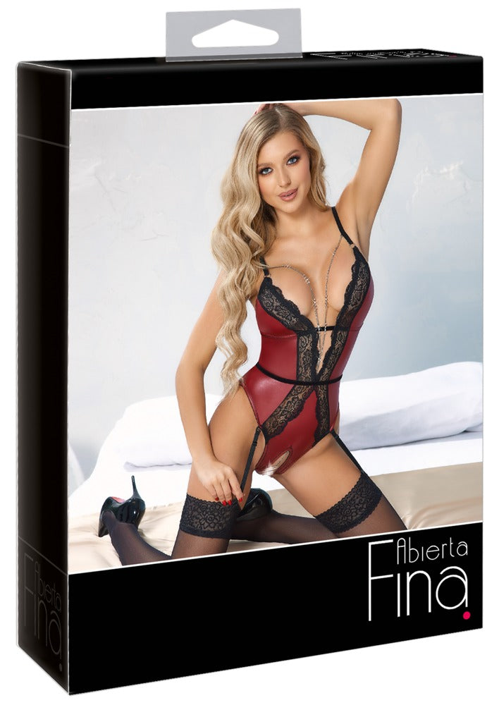 Abierta Fina - Red Lace Crotchless Body