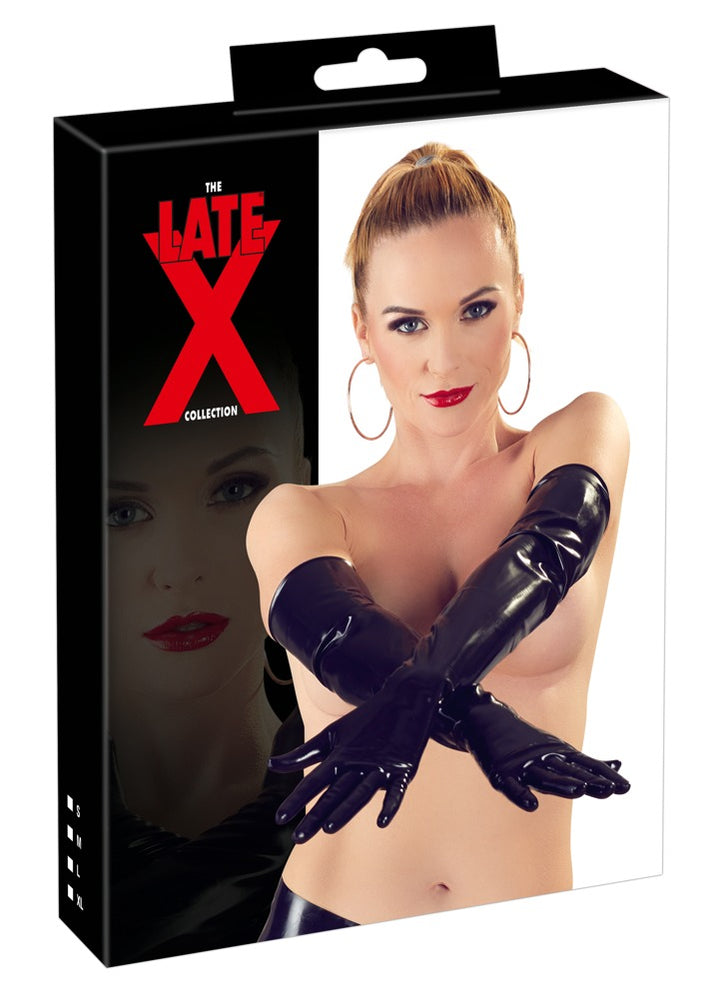 LATE X - Long Black Latex Gloves