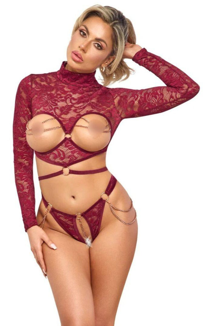 Abierta Fina - Red Lace Sexy Set